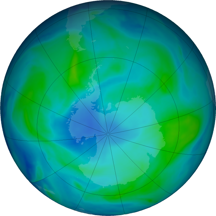 Antarctic ozone map for 21 February 2018